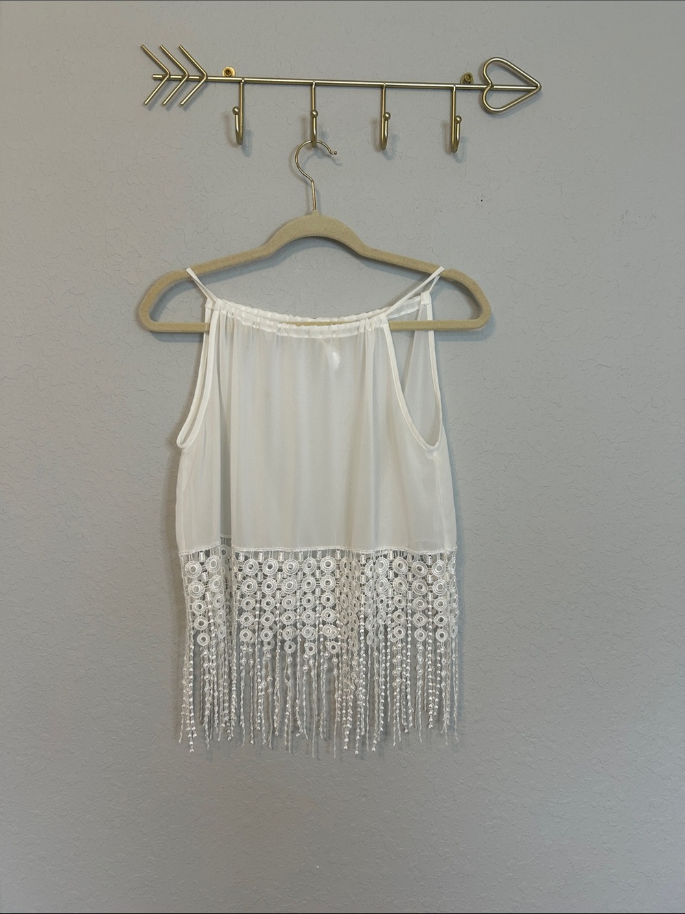 White Crochet Fringe Camisole Crop Top - Women's Boho Shell
